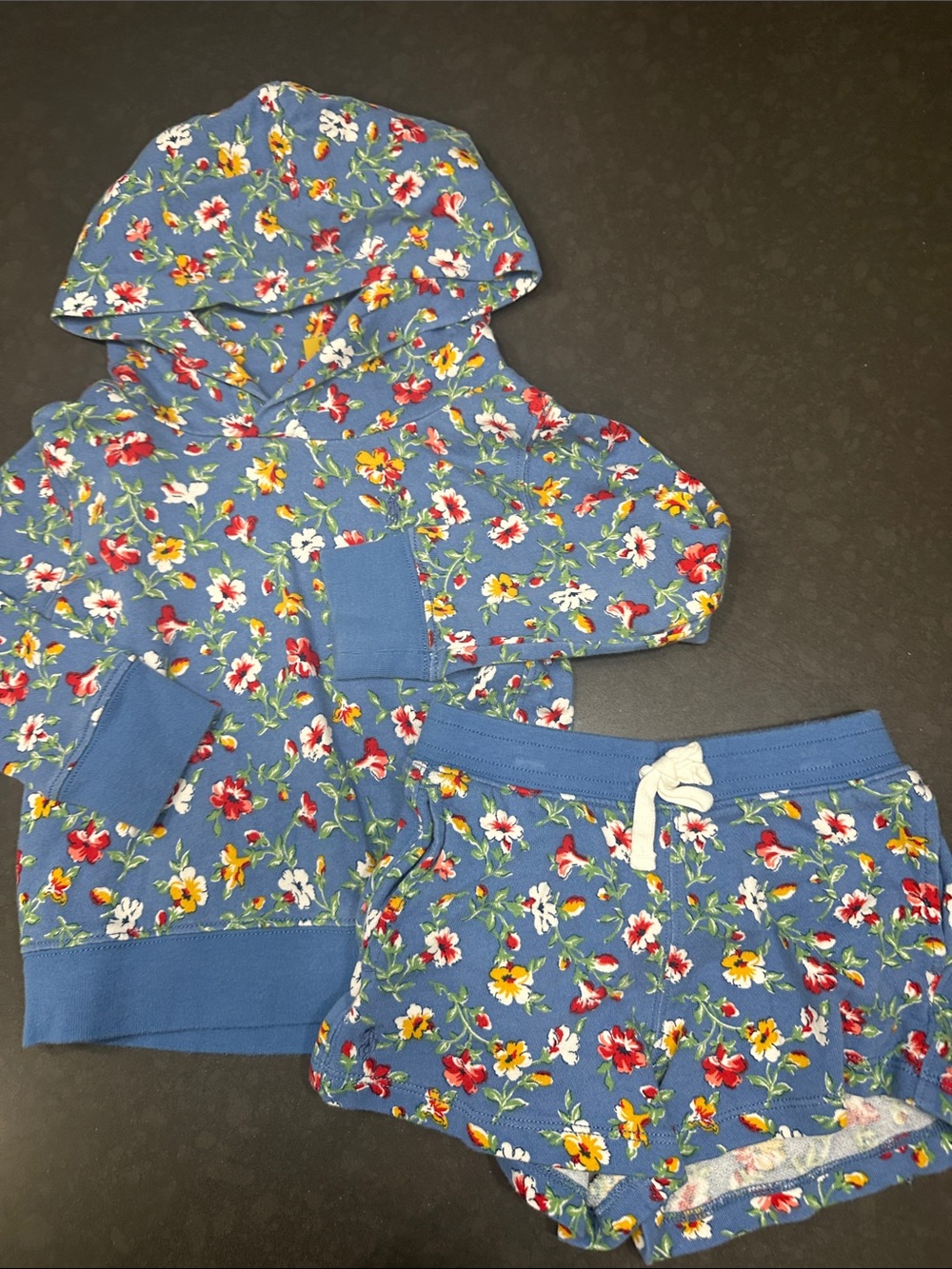 Polo Blue Floral Kids Hoodie & Shorts Set